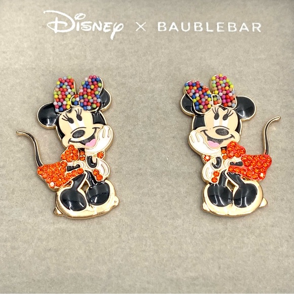 Disney Baublebar Minnie Mouse Earrings With Gum Ball Ears and Rhinestone Dress - Picture 2 of 5
